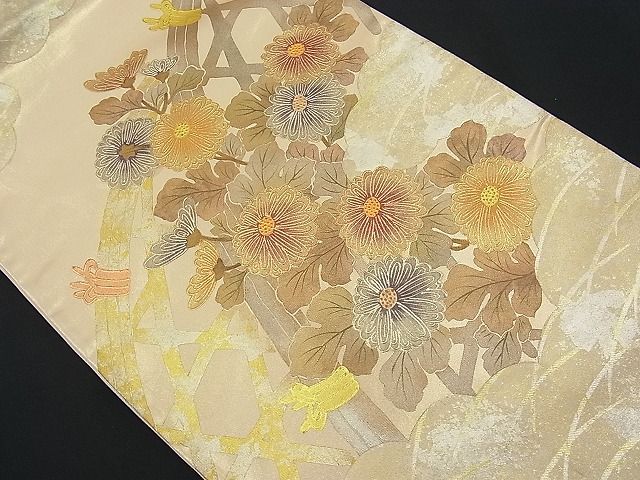 平和屋着物■六通太鼓柄袋帯 籬芝草菊文 金銀彩 逸品 n-je1738
