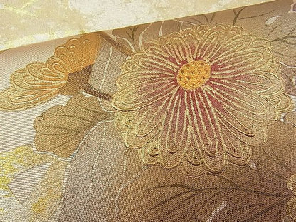 平和屋着物■六通太鼓柄袋帯 籬芝草菊文 金銀彩 逸品 n-je1738