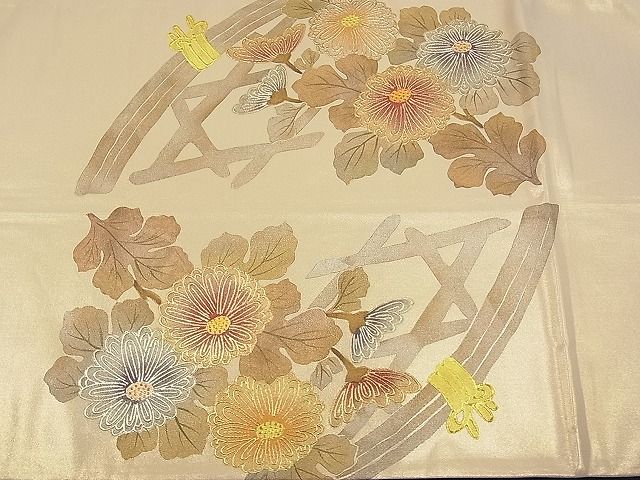 平和屋着物■六通太鼓柄袋帯 籬芝草菊文 金銀彩 逸品 n-je1738