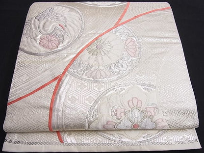 平和屋着物■六通柄袋帯 唐織 飛鶴花丸文 金銀糸 逸品 n-je1868