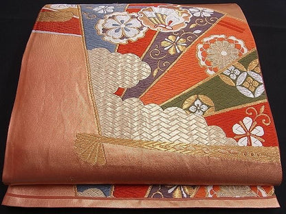 平和屋着物■六通柄袋帯 唐織 慶賀扇面文 引箔 逸品 n-je1871
