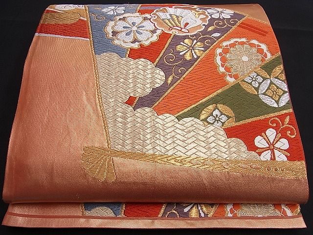 平和屋着物■六通柄袋帯 唐織 慶賀扇面文 引箔 逸品 n-je1871