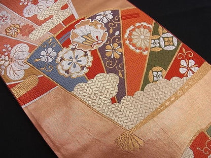 平和屋着物■六通柄袋帯 唐織 慶賀扇面文 引箔 逸品 n-je1871