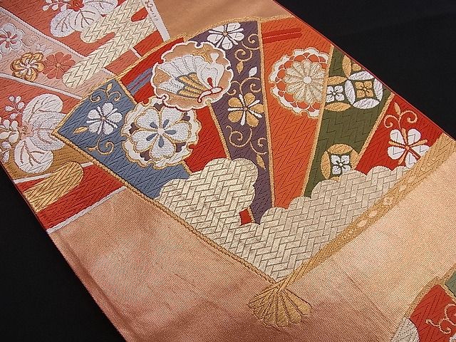 平和屋着物■六通柄袋帯 唐織 慶賀扇面文 引箔 逸品 n-je1871