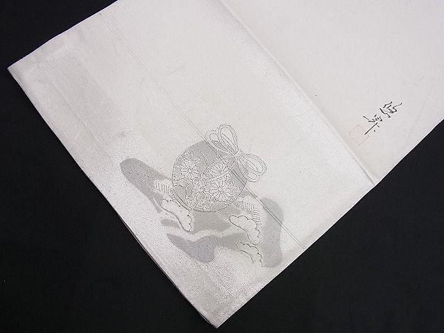 平和屋着物■六通太鼓柄袋帯 作家物 陶器花松文 金彩 逸品 n-je1874