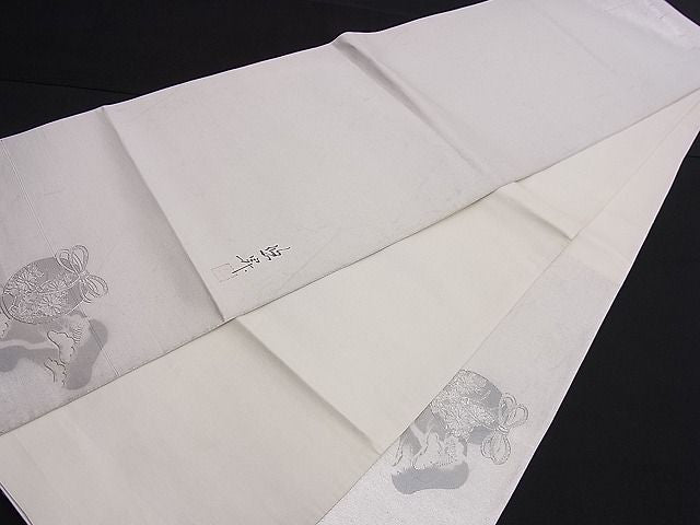 平和屋着物■六通太鼓柄袋帯 作家物 陶器花松文 金彩 逸品 n-je1874