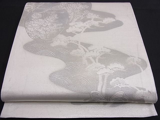 平和屋着物■六通太鼓柄袋帯 作家物 陶器花松文 金彩 逸品 n-je1874