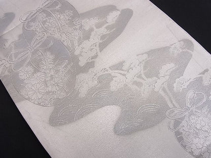 平和屋着物■六通太鼓柄袋帯 作家物 陶器花松文 金彩 逸品 n-je1874
