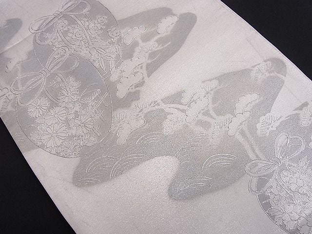 平和屋着物■六通太鼓柄袋帯 作家物 陶器花松文 金彩 逸品 n-je1874