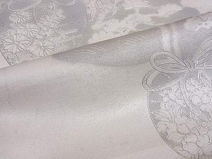 平和屋着物■六通太鼓柄袋帯 作家物 陶器花松文 金彩 逸品 n-je1874