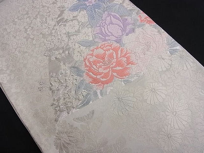 平和屋着物■六通柄 本袋帯 唐織 地紙花文 銀糸 逸品 n-je1880