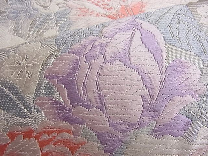 平和屋着物■六通柄 本袋帯 唐織 地紙花文 銀糸 逸品 n-je1880