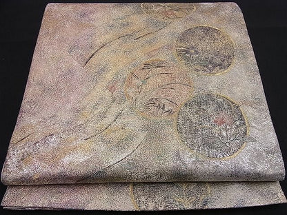 平和屋着物■六通柄袋帯 秋草丸文 金糸 逸品 n-je1881