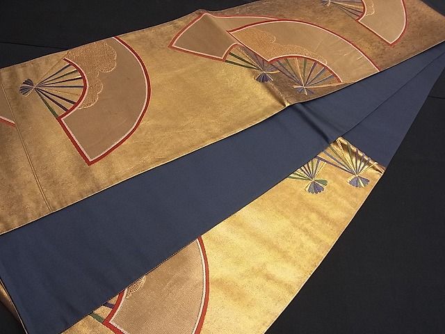 平和屋着物■六通柄袋帯 唐織 雲取り扇面文 金糸 逸品 n-je1886