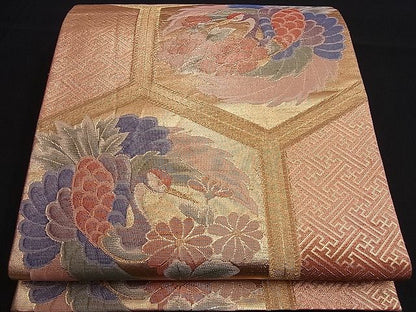 平和屋着物■本佐賀錦 六通柄袋帯 亀甲飛鶴花文 金糸 逸品 n-je1906