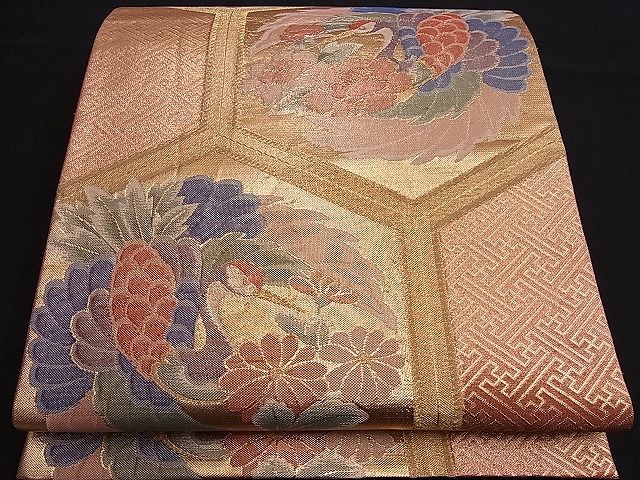 平和屋着物■本佐賀錦 六通柄袋帯 亀甲飛鶴花文 金糸 逸品 n-je1906
