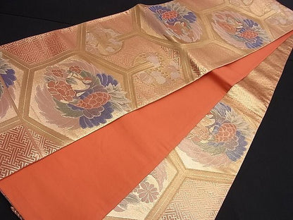 平和屋着物■本佐賀錦 六通柄袋帯 亀甲飛鶴花文 金糸 逸品 n-je1906