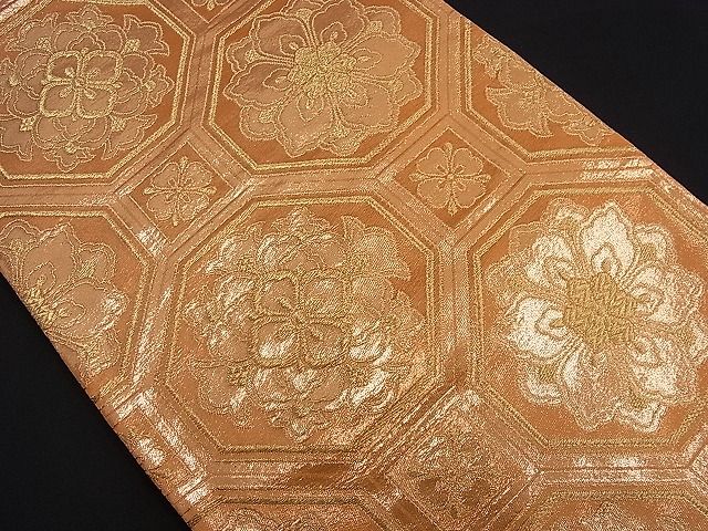 平和屋着物■六通柄袋帯 織工花文 金糸 逸品 n-je1912