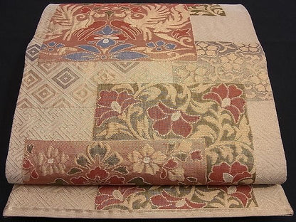 平和屋着物■佐賀錦 六通柄袋帯 ふくれ織 鳳凰色紙重ね花文 金糸 逸品 n-je1919