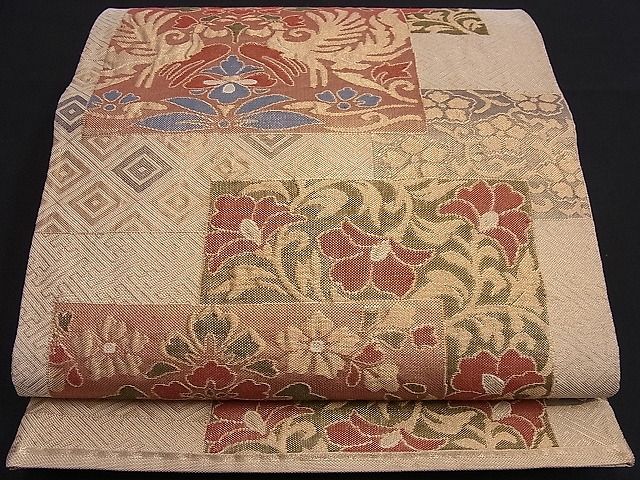平和屋着物■佐賀錦 六通柄袋帯 ふくれ織 鳳凰色紙重ね花文 金糸 逸品 n-je1919