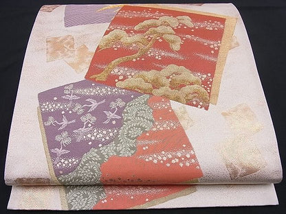 平和屋着物■六通柄袋帯 色紙鶴松吉祥文 金糸 逸品 n-je2161