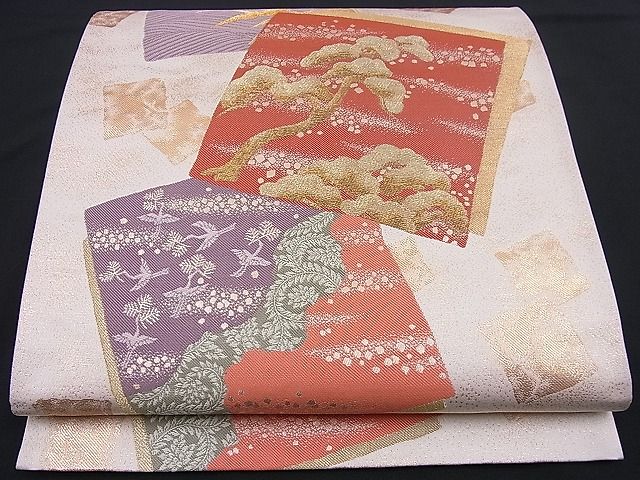 平和屋着物■六通柄袋帯 色紙鶴松吉祥文 金糸 逸品 n-je2161
