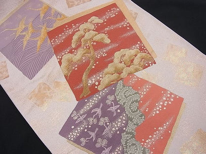 平和屋着物■六通柄袋帯 色紙鶴松吉祥文 金糸 逸品 n-je2161