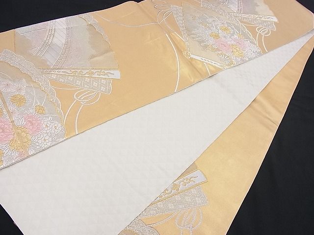 平和屋着物■六通太鼓柄袋帯 唐織 檜扇吉祥花車文 金銀糸 逸品 n-je2186