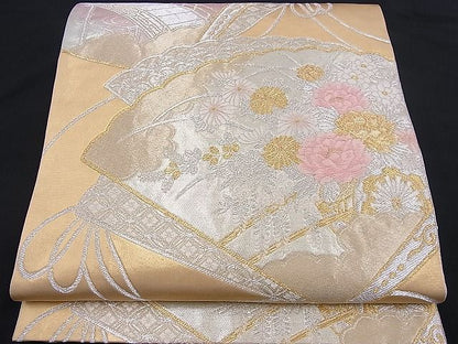 平和屋着物■六通太鼓柄袋帯 唐織 檜扇吉祥花車文 金銀糸 逸品 n-je2186