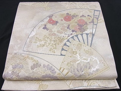 平和屋着物■六通柄袋帯 唐織 雅扇散蒔絵 金銀糸 逸品 n-je2408