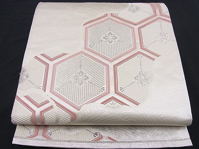 平和屋着物■六通柄袋帯 唐織 雲取り亀甲文様 銀糸 逸品 n-je2417