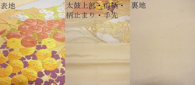 平和屋着物■六通柄袋帯 扇面草花文 金銀糸 逸品 jm3215