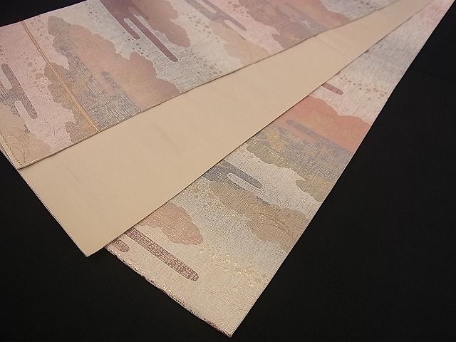 平和屋着物■六通柄袋帯 エ霞雲取り飛鶴文 金糸 逸品 n-jx0045