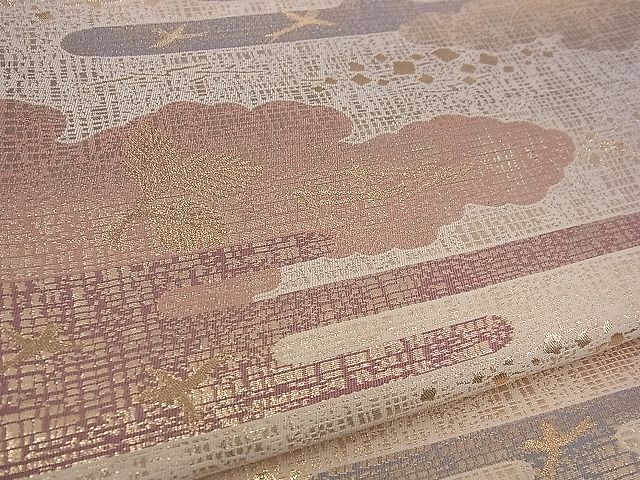 平和屋着物■六通柄袋帯 エ霞雲取り飛鶴文 金糸 逸品 n-jx0045