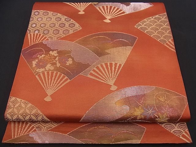 平和屋着物■六通柄袋帯 扇面吉祥花文 金銀糸 逸品 n-jx0444