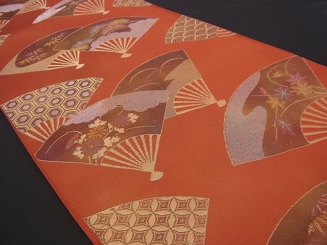 平和屋着物■六通柄袋帯 扇面吉祥花文 金銀糸 逸品 n-jx0444