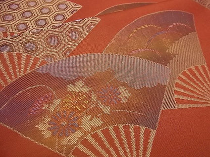 平和屋着物■六通柄袋帯 扇面吉祥花文 金銀糸 逸品 n-jx0444
