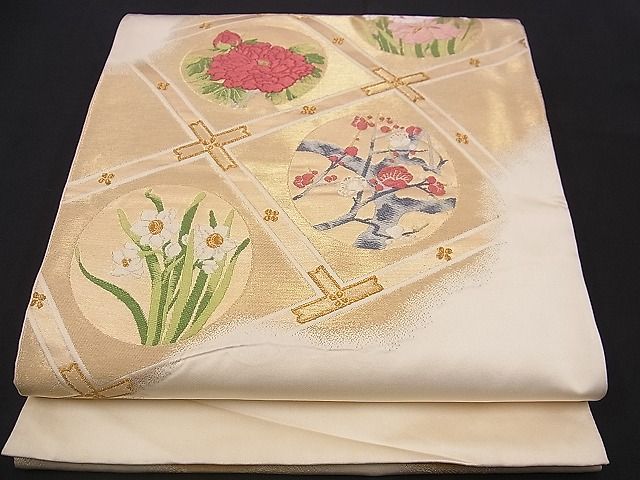 平和屋着物■太鼓柄袋帯 唐織 菱天井花丸文 金糸 逸品 n-jx0454