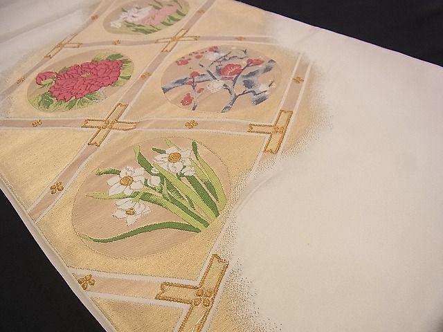 平和屋着物■太鼓柄袋帯 唐織 菱天井花丸文 金糸 逸品 n-jx0454