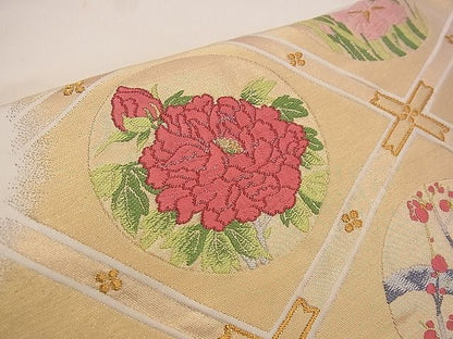 平和屋着物■太鼓柄袋帯 唐織 菱天井花丸文 金糸 逸品 n-jx0454