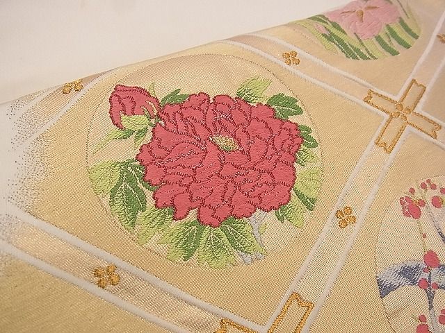 平和屋着物■太鼓柄袋帯 唐織 菱天井花丸文 金糸 逸品 n-jx0454