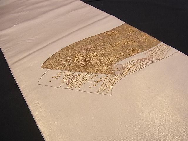 平和屋着物■袋帯 総刺繍 絵巻若松葉 金彩 逸品 n-jx0479