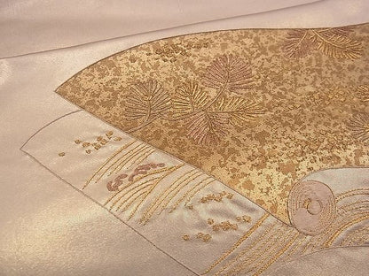 平和屋着物■袋帯 総刺繍 絵巻若松葉 金彩 逸品 n-jx0479