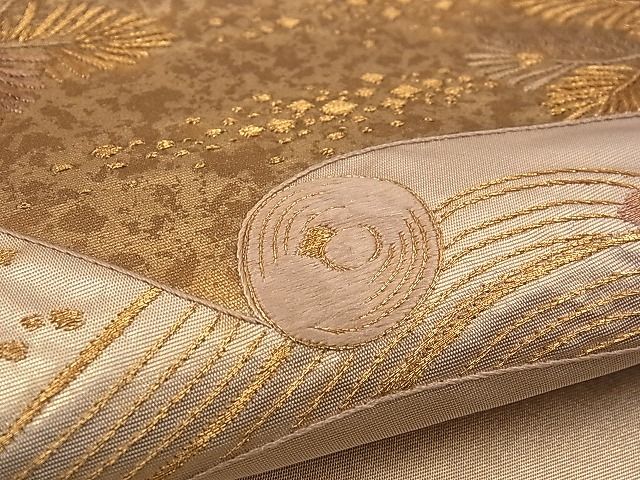 平和屋着物■袋帯 総刺繍 絵巻若松葉 金彩 逸品 n-jx0479