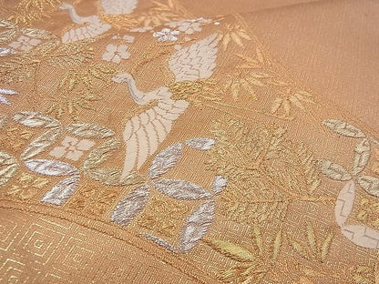 平和屋着物■佐賀錦 六通柄袋帯 松竹梅 飛鶴吉祥文 金銀糸 逸品 n-jx0493