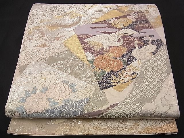 平和屋着物■六通柄袋帯 唐織 色紙群鶴花文 金銀糸 逸品 n-jx0499