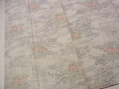 平和屋着物■上質な紬　エ霞流水枝花文　逸品　n-jx0798