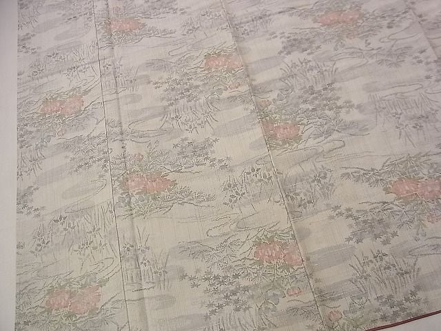 平和屋着物■上質な紬　エ霞流水枝花文　逸品　n-jx0798