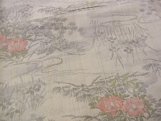 平和屋着物■上質な紬　エ霞流水枝花文　逸品　n-jx0798