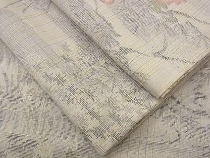平和屋着物■上質な紬　エ霞流水枝花文　逸品　n-jx0798